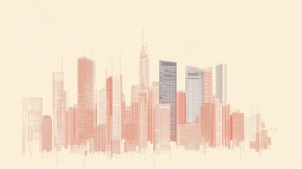 Cityscape skyline sketch, urban architecture, background pastel