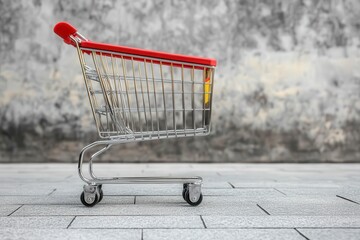 Empty Shopping Cart on Gray Background in Retail Setting