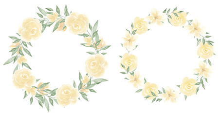 Floral watercolor wreath. Set for decoration. Holidays, weddings, spring, autumn. Invitation. Rose wreath. Texture. Bouquet, composition. Set. Scrapbooking. Frame. Round frame.