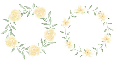 Floral watercolor wreath. Set for decoration. Holidays, weddings, spring, autumn. Invitation. Rose wreath. Texture. Bouquet, composition. Set. Scrapbooking. Frame. Round frame.