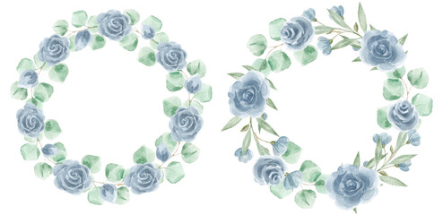 Floral watercolor wreath. Set for decoration. Holidays, weddings, spring, autumn. Invitation. Rose wreath. Texture. Bouquet, composition. Set. Scrapbooking. Frame. Round frame.