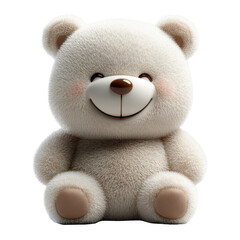 3D A white stuffed animal bear with a smile isolated on transparent background.PNG