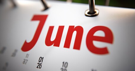 Calendar page showing the month of June with bold lettering