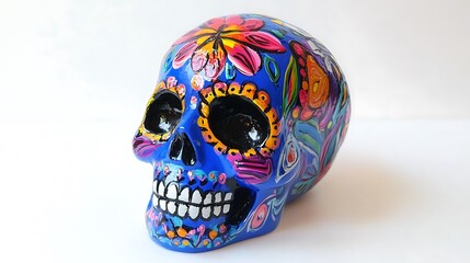 Beautifully decorated Day of the Dead sugar skull with intricate patterns and vibrant colors

