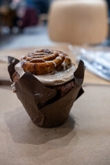 Cinnamon chocolate muffin cake close up