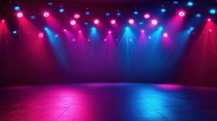 Dynamic dance performance lighting showcase stage venue photography colorful environment wide viewpoint artistic concept