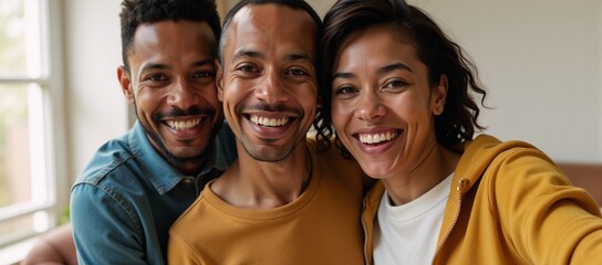 Obraz premium An African-American family poses for a selfie at their home