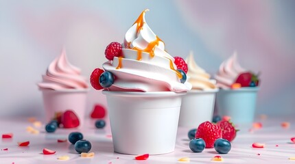 Fresh and vibrant celebration of national frozen yogurt day with colorful toppings