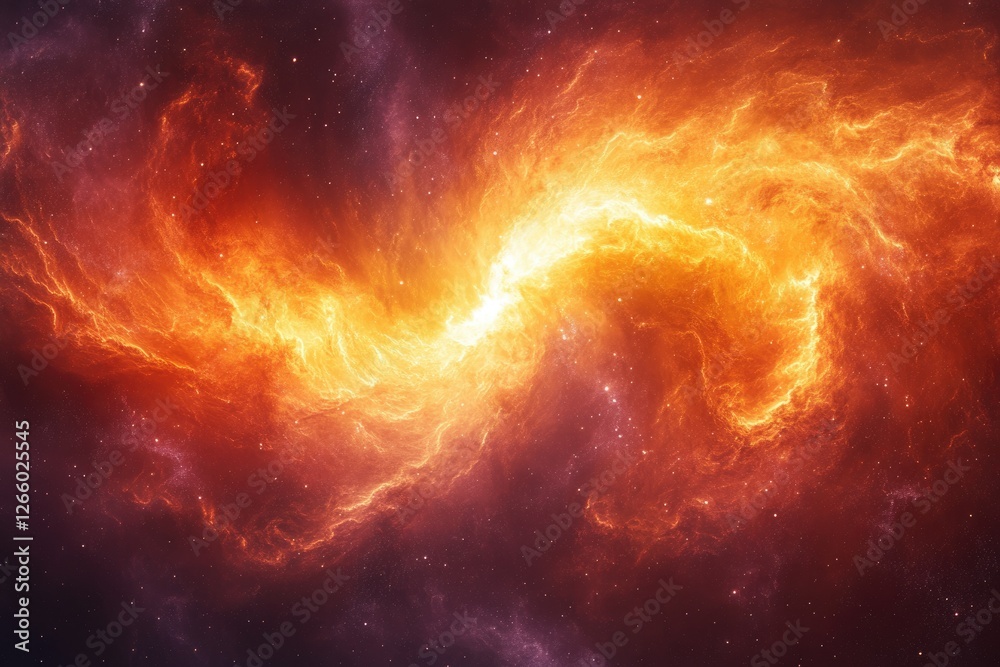 Poster Fiery cosmic nebula swirls in a vibrant display of energy and color across the dark space.