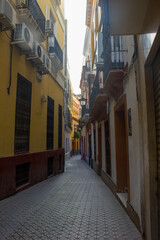 Stone urban alleyway of houses in Seville, Spain