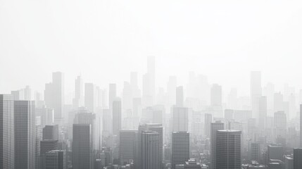 Foggy city skyline, urban landscape, hazy day, aerial view, for environmental reports