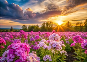 Fototapeta premium Panoramic View of Vibrant Phlox Blossoms in Full Bloom