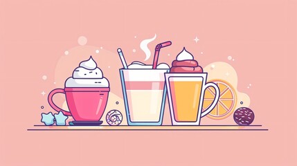 Hot Drinks in Cups and Mugs Isolated Set for Warming Beverages