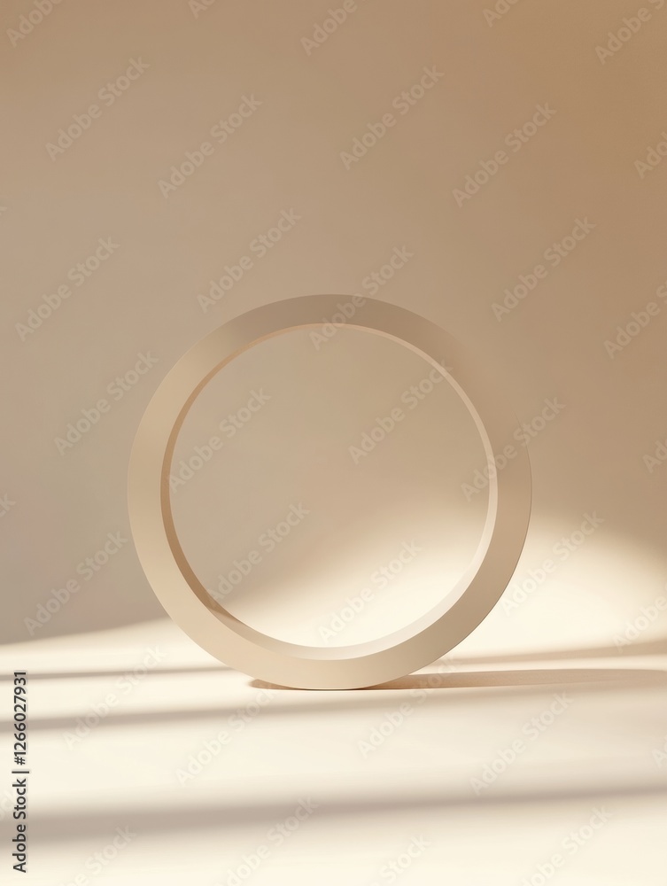 Fototapete round wooden object casting soft shadows on a light surface during warm afternoon light. generative 