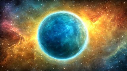 Obraz premium Blue exoplanet in nebula, space exploration, cosmic background, science fiction art