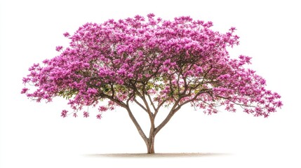 Obraz premium A fully grown kachnar tree with pink orchid-like flowers, isolated on a white background. No people, no text.