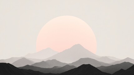 Obraz premium Mountains at sunrise, misty valley, calm scene, wallpaper