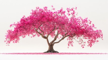 Fototapeta premium A fully grown kachnar tree with pink orchid-like flowers, isolated on a white background. No people, no text.