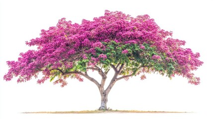 Fototapeta premium A fully grown kachnar tree with pink orchid-like flowers, isolated on a white background. No people, no text.