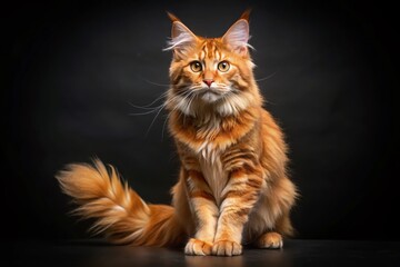 Obraz premium Playful Polydactyl Maine Coon Cat on Black - Stock Photo