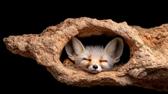 Sleepy Fennec Fox in Rock Burrow