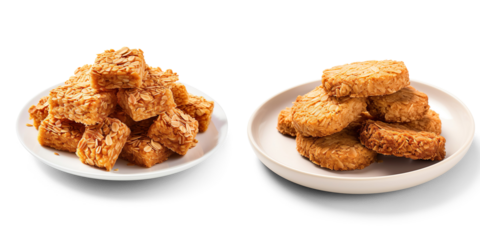 Anzac Biscuit Cubes and Patties on White Plates