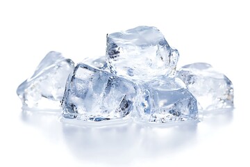 Obraz premium A group of ice cubes on a white background with reflection