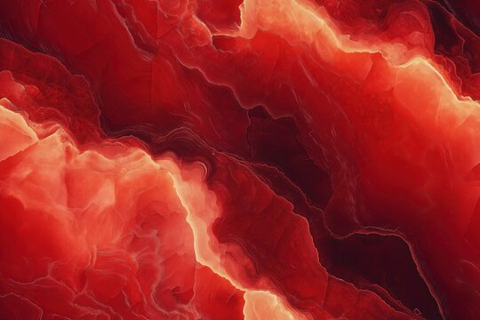 Seamless Red Aventurine abstract background featuring vibrant red and orange hues with fluid, wavy patterns. The image has a rich texture and depth, resembling flowing lava or molten material.
