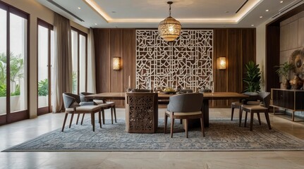 Luxury Modern Dining Room Design with Intricate Screen