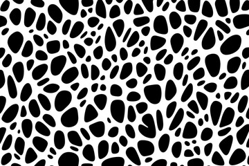 A seamless abstract pattern featuring irregular black shapes on a white background.