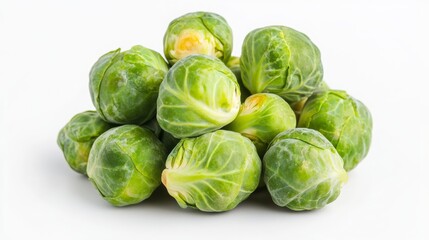 fresh Brussels sprouts, flat white background, 16:9