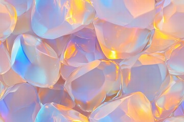 Seamless Opal iridescent, translucent crystals with a soft glow, showcasing a blend of pastel...