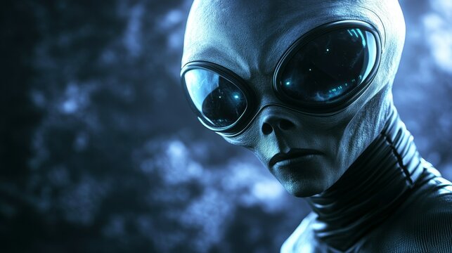 A blue alien with large eyes and a face with a mouth and nose