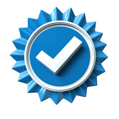Isolated Blue Check Mark Badge with Radial Edges