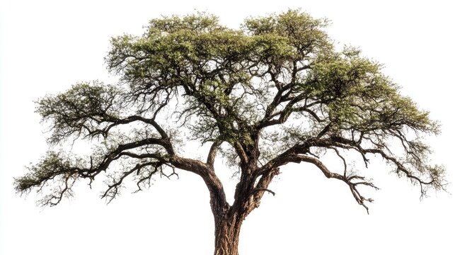 A robust khair tree with dark green leaves and rough-textured bark, against a white background. No people, no text.