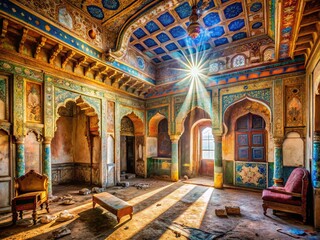 Obraz premium Rajasthan Palace Interior: Urban Exploration Photography - Abandoned Majesty