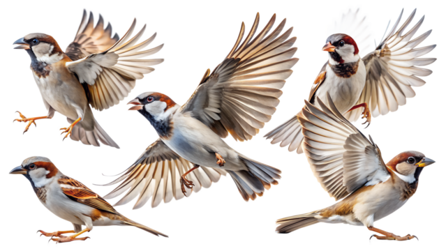 set of birds isolated