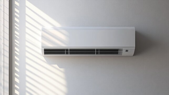 A sleek white split air conditioner mounted on a modern interior wall.