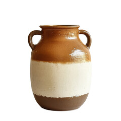 Isolated Rustic Two-Tone Ceramic Jar with Handles