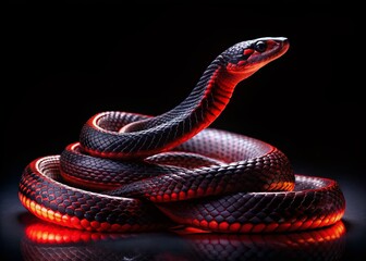 Fototapeta premium Red & Black Snake Silhouette with Glowing Center - Mystical Reptile Night Photography