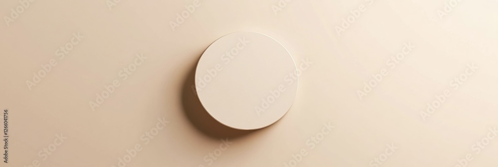 Poster circular object mounted on a smooth beige wall in a minimalist interior setting during daylight. gen