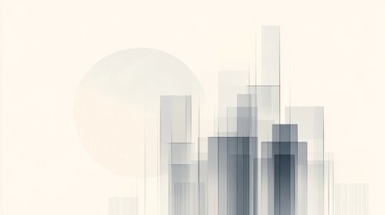 Abstract city skyline, sunrise, minimalist design, website background