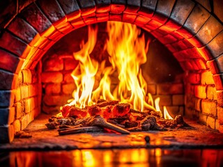 Red Hot Wood Oven Fire, Rustic Bakery, Italian Bread Baking, Culinary Photography, Candid Food Shot