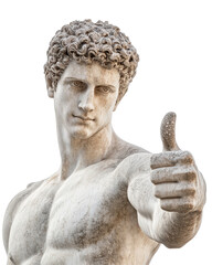 Isolated Detailed Marble Sculpture of Male Giving Thumbs Up