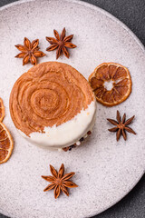 Round sweet New York roll croissant with pistachio cream filling