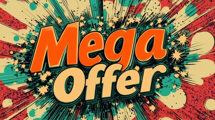 Marketing promotion background. Retro comic-style design with bold typography and colorful explosive effects. Exciting sale and discount announcement with a pop-art aesthetic, advertisement