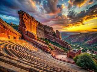 Red Rocks Amphitheatre Colorado Concert Landscape Sunset Dramatic Light