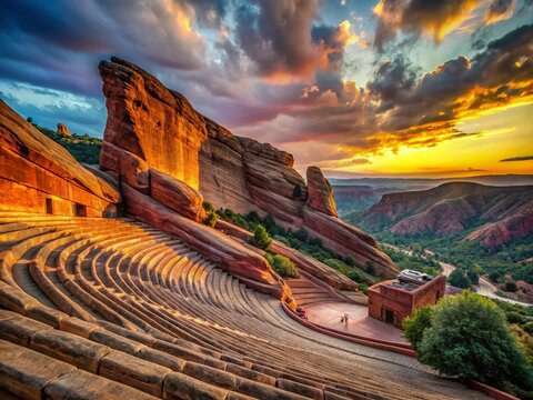 Red Rocks Amphitheatre Colorado Concert Landscape Sunset Dramatic Light