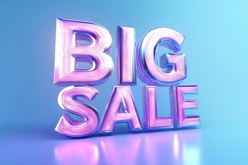 3D text big sale neon purple on blue background