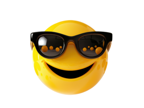 Isolated Cheerful Yellow Emoji Wearing Dark Sunglasses